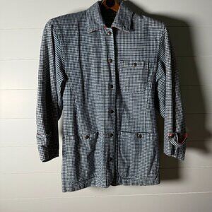 Perry Ellis Navy Houndstooth with Red Trim 100% Cotton Jacket Size Small